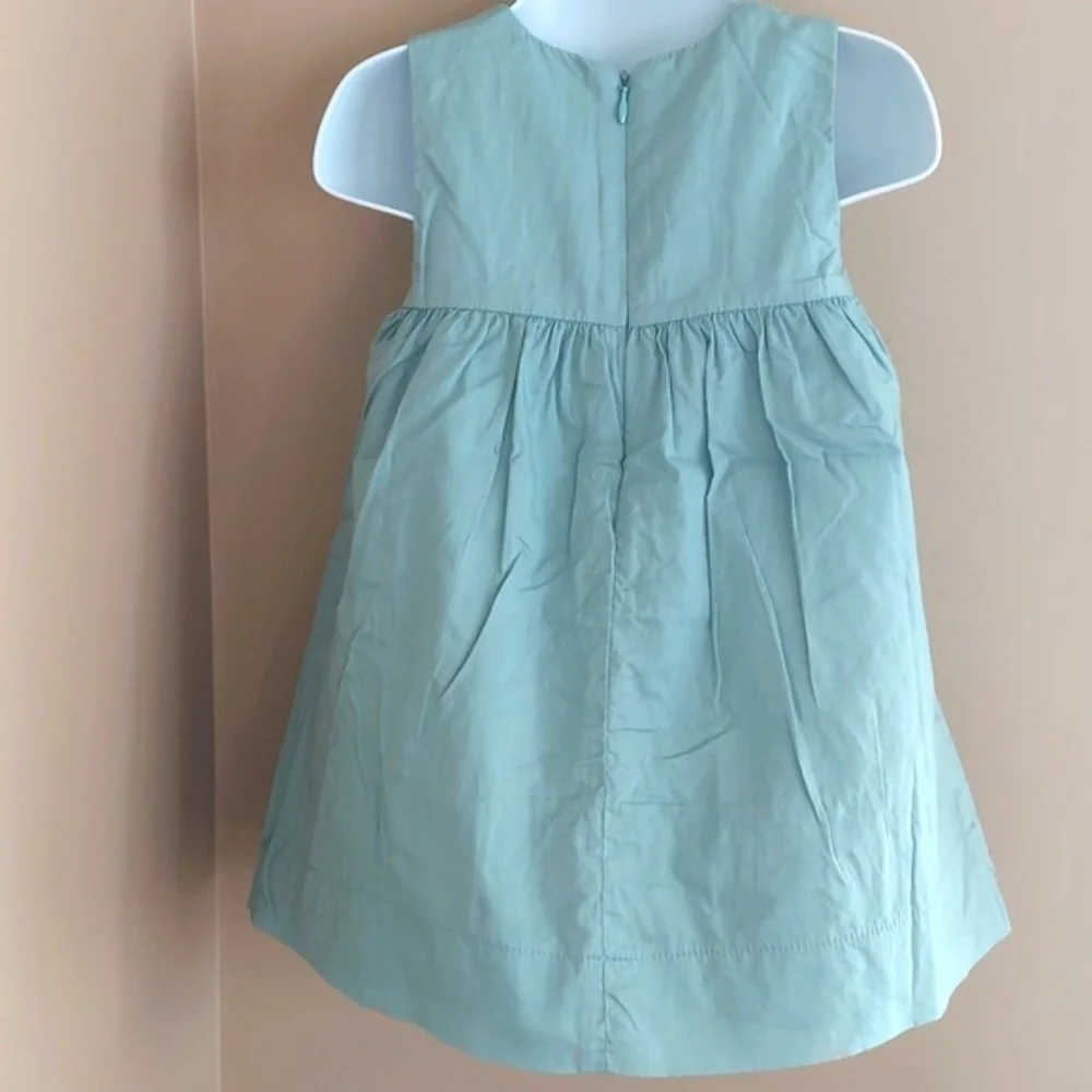 DKNY Girl Dress with pleats and flower embroidery - sage green - size 18mos